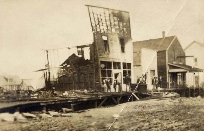 Remnants of burned Chandler Drug Store