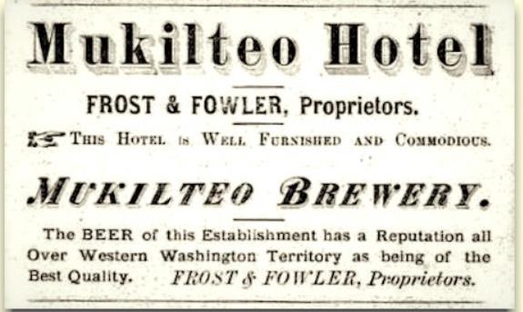 Advertisement for Mukilteo Hotel and Mukilteo Brewery 1872